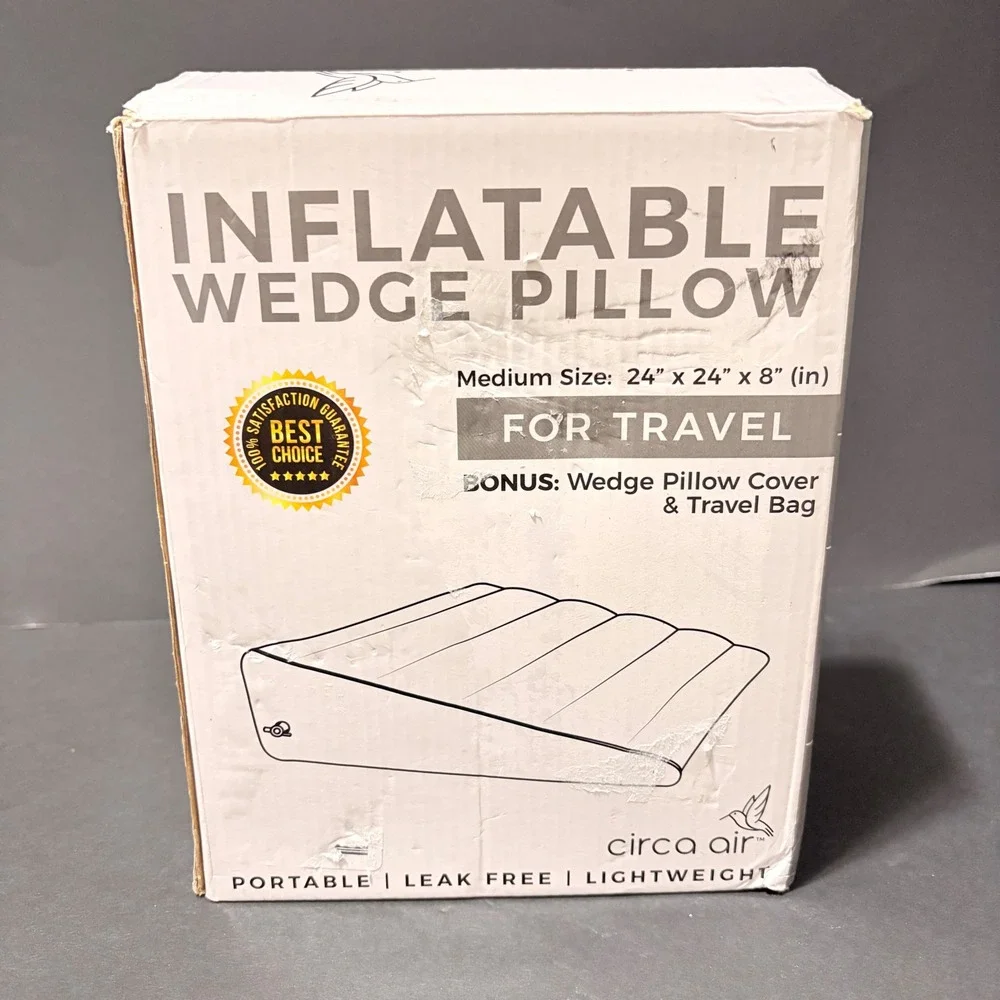 Circa Air Inflatable Wedge Pillow 24x24x8 Travel Portable Gray with Cover Bag
